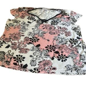 Linea Donatella Floral Pink and Black Top, size Large.